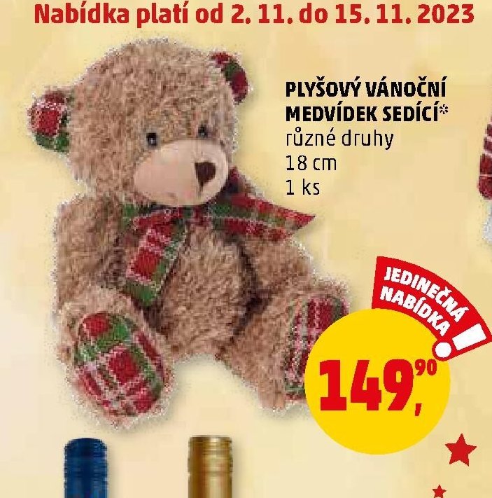 Plyšový vánoční medvídek sedící