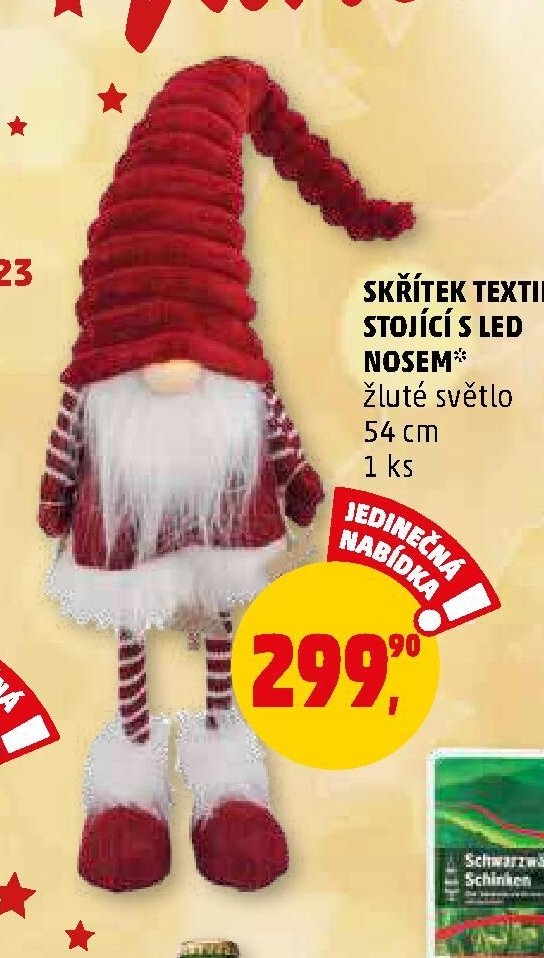 Skřítek textilní stojící s LED nosem