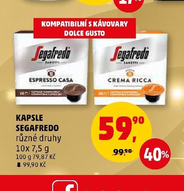 Kapsle Segafredo různé druhy