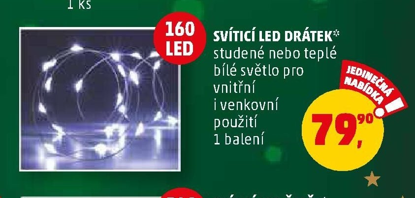 SVÍTÍCÍ LED DRÁTEK* studené nebo teplé bílé světlo pro vnitřní i venkovní použití
