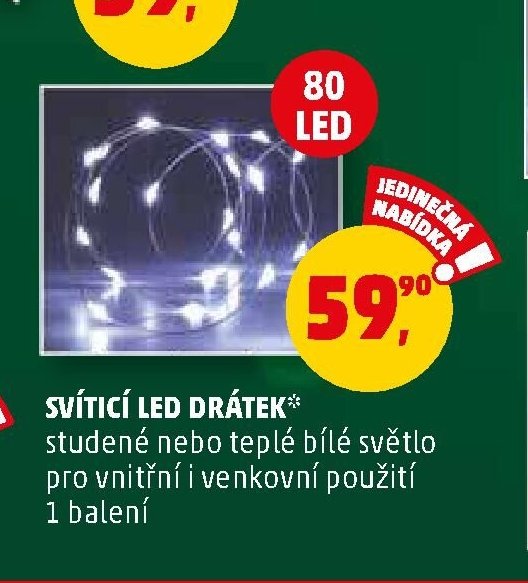 SVÍTÍCÍ LED DRÁTEK* studené nebo teplé bílé světlo pro vnitřní a venkovní použití