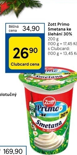 Smetana ke šlehání 30% Primo Zott