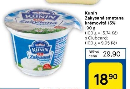 Zakysaná smetana Mlékárna Kunín 15%