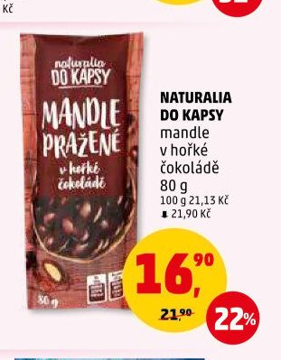 NATURALIA DO KAPSY mandle v hořké čokoládě 80 g