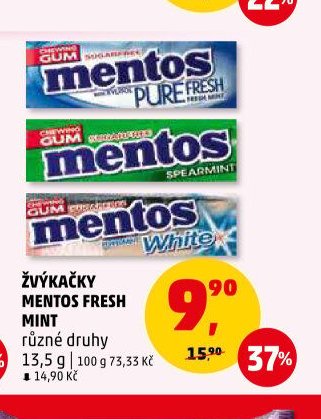 ŽVÝKAČKY MENTOS FRESH MINT různé druhy 13,5 g