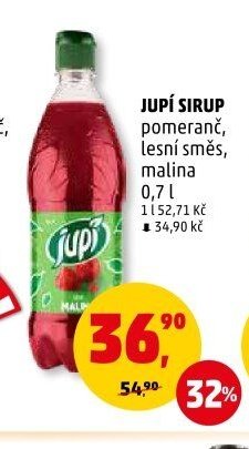 JUPÍ SIRUP pomeranč, lesní směs, malina