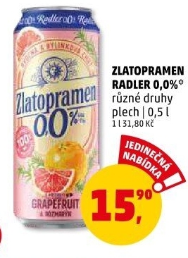 Nealkoholické pivo ochucené Radler Zlatopramen