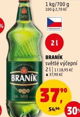 Pivo světlé výčepní 10° Braník