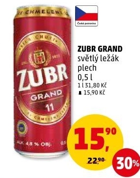 Pivo světlý ležák 11° Grand Pivovar Zubr