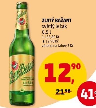 Pivo světlý ležák 12° Zlatý Bažant