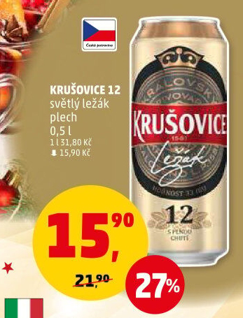 Pivo světlé Královský ležák 12° Krušovice