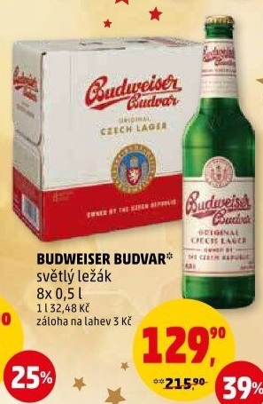 Pivo světlý ležák Original Budweiser Budvar