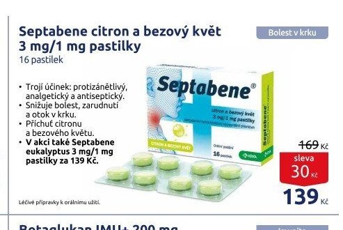 Septabene citron a bezový květ 3 mg/1 mg pastilky