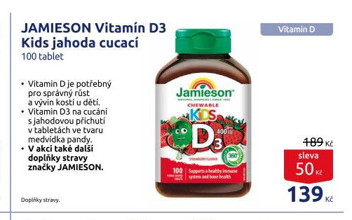 JAMIESON Vitamín D3 Kids jahoda cucací 100 tablet