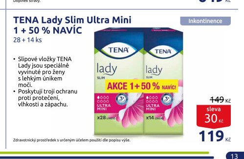 TENA Lady Slim Ultra Mini 1 + 50 % NAVÍC 28 + 14 ks