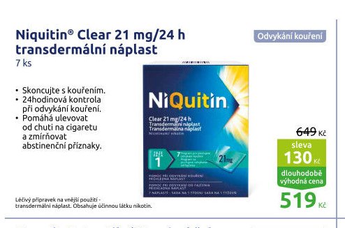 Niquitin Clear 21 mg/24 h transdermální náplast