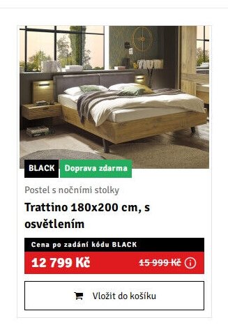 Postel s nočními stolky Trattino 180x200 cm, s osvětlením - ASKO akcniletaky.com