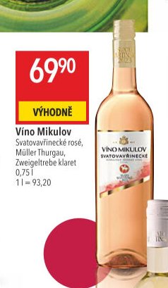 Víno Mikulov Svatovavřinecké rosé, Müller Thurgau, Zweigeltrebe klaret