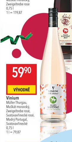 Vinium Müller Thurgau, Muškát moravský, Zweigeltrebe rosé, Svatovavřinecké rosé, Modrý Portugal, Svatovavřinecké