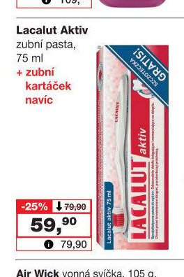 Lacalut Aktiv zubní pasta, 75 ml + zubní kartáček navíc