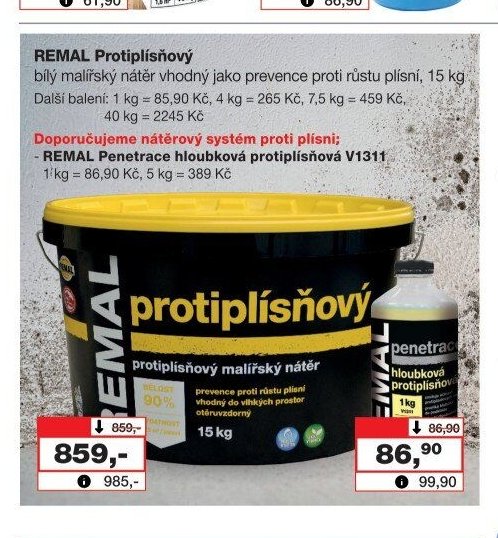 REMAL Protiplísňový bílý malířský nátěr, 15 kg