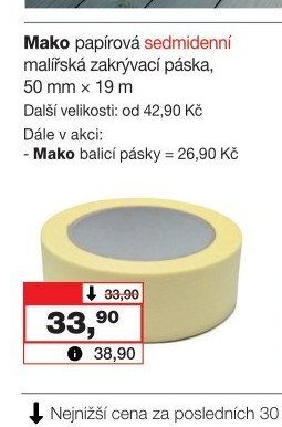 Mako papírová sedmidenní malířská zakrývací páska, 50 mm x 19 m