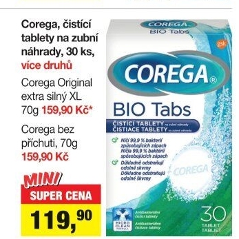 Antibakteriální tablety na zubní protézy Corega