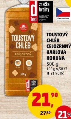 Toustový chléb celozrnný Karlova Koruna