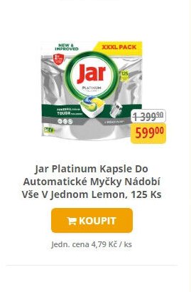 Jar Platinum Kapsle Do Automatické Myčky Nádobí Vše V Jednom Lemon, 125 Ks