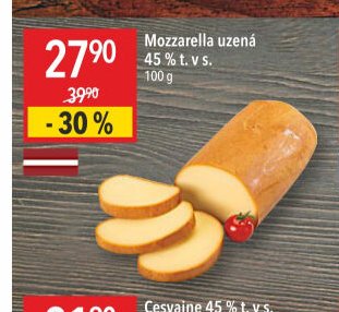 Mozzarella uzená 45 % t. v s.