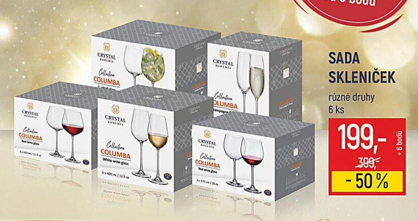 Sada skleniček Crystal Bohemia (různé druhy, 6 ks)