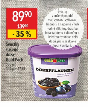 Švestky sušené dóza Gold Pack