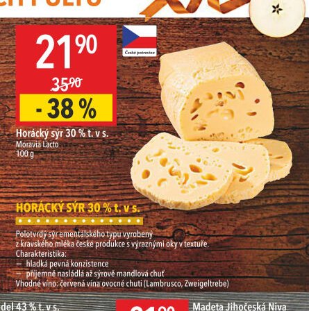 Horácký sýr 30 % t. v s.