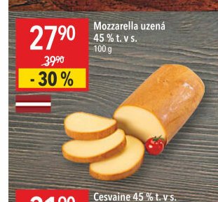 Mozzarella uzená 45 % t. v s.