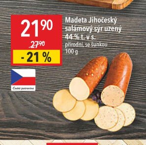 Madeta Jihočeský salámový sýr uzený 44 % t. v s.