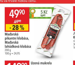 Maďarská pikantní klobása, Maďarská lahůdková klobása