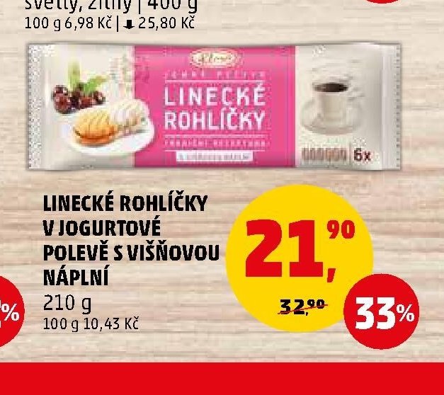 Linecké rohlíčky v jogurtové polevě s višňovou náplní