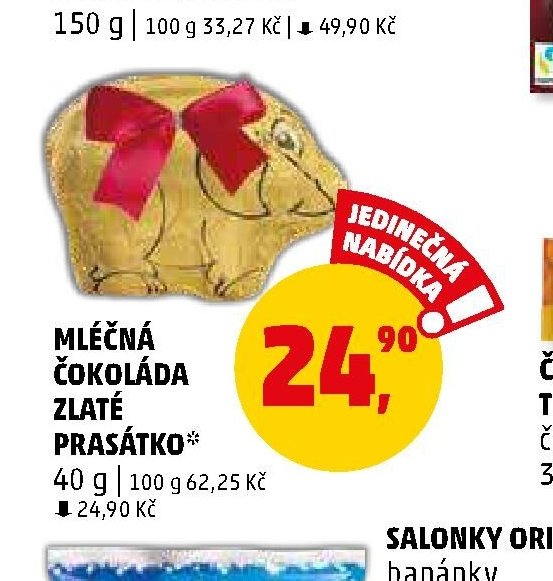 Mléčná čokoláda zlaté prasátko