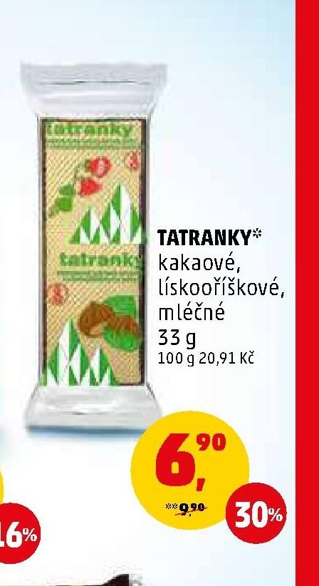 Tatranky kakaové, lískooříškové, mléčné 33 g