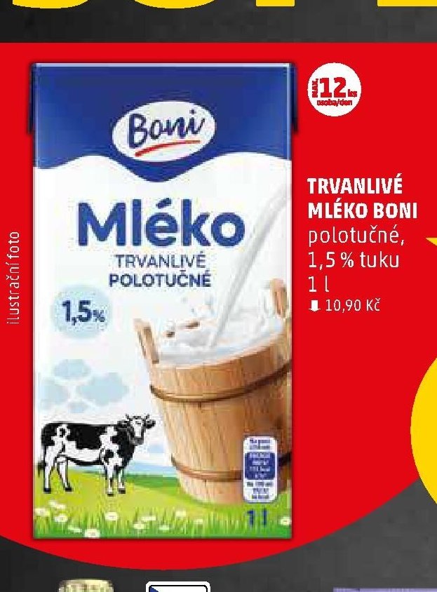 TRVANLIVÉ MLÉKO BONI polotučné, 1,5 % tuku