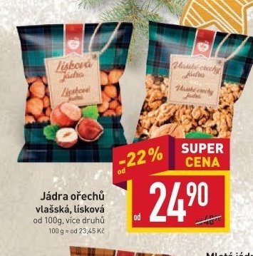 Jádra ořechů vlašská, lísková