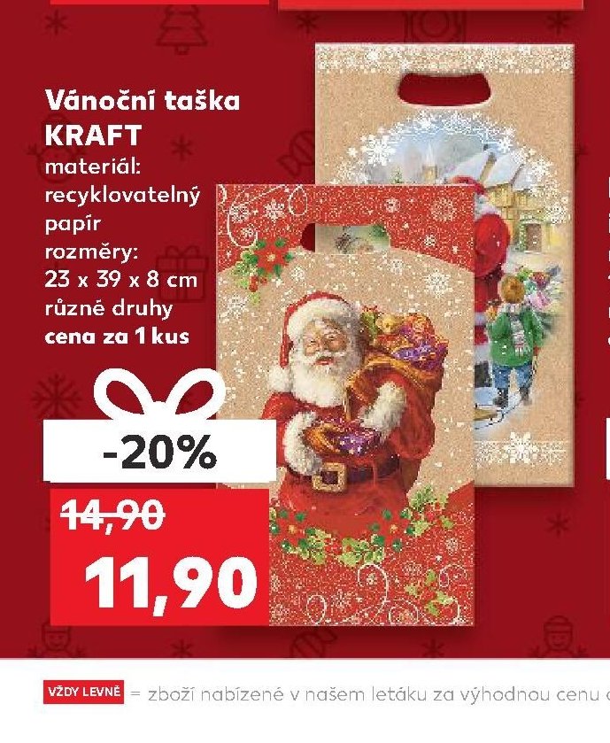 Vánoční taška KRAFT 23 x 39 x 8 cm