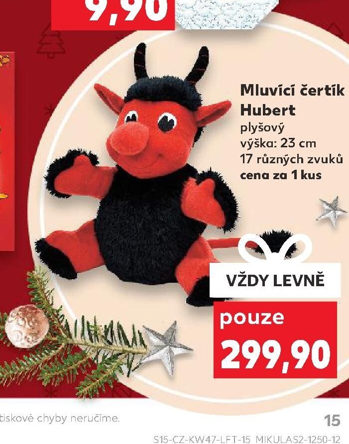 Mluvící čertík Hubert plyšový výška: 23 cm