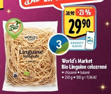 Těstoviny celozrnné chlazené Bio World'