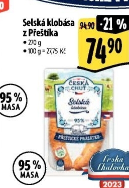 Selská klobása Přeštické prasátko Česká chuť