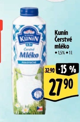 Mléko čerstvé Mlékárna Kunín - 1,5% polotučné