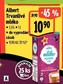 Mléko trvanlivé Albert - 1,5% polotučné