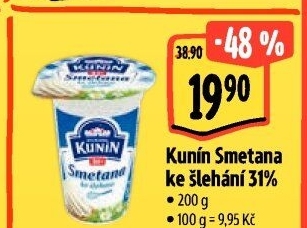 Smetana ke šlehání Mlékárna Kunín 31%