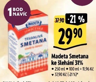 Smetana ke šlehání trvanlivá Jihočeská Madeta 31%