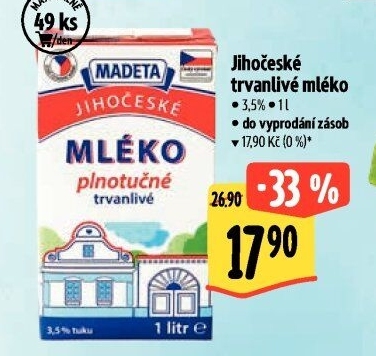 Mléko trvanlivé Jihočeské Madeta - 3,5% plnotučné